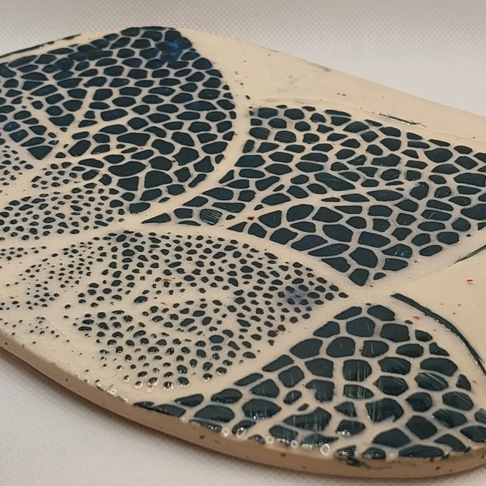 Cheese/Charcuterie Board - Peacock green/teal on White clay